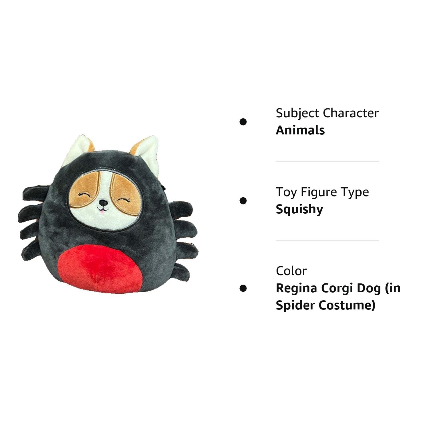 Squishmallow Kellytoy oficial – Animal de peluche suave y blando de Halloween (Regina Corgi perro (en disfraz de araña), 5 pulgadas)