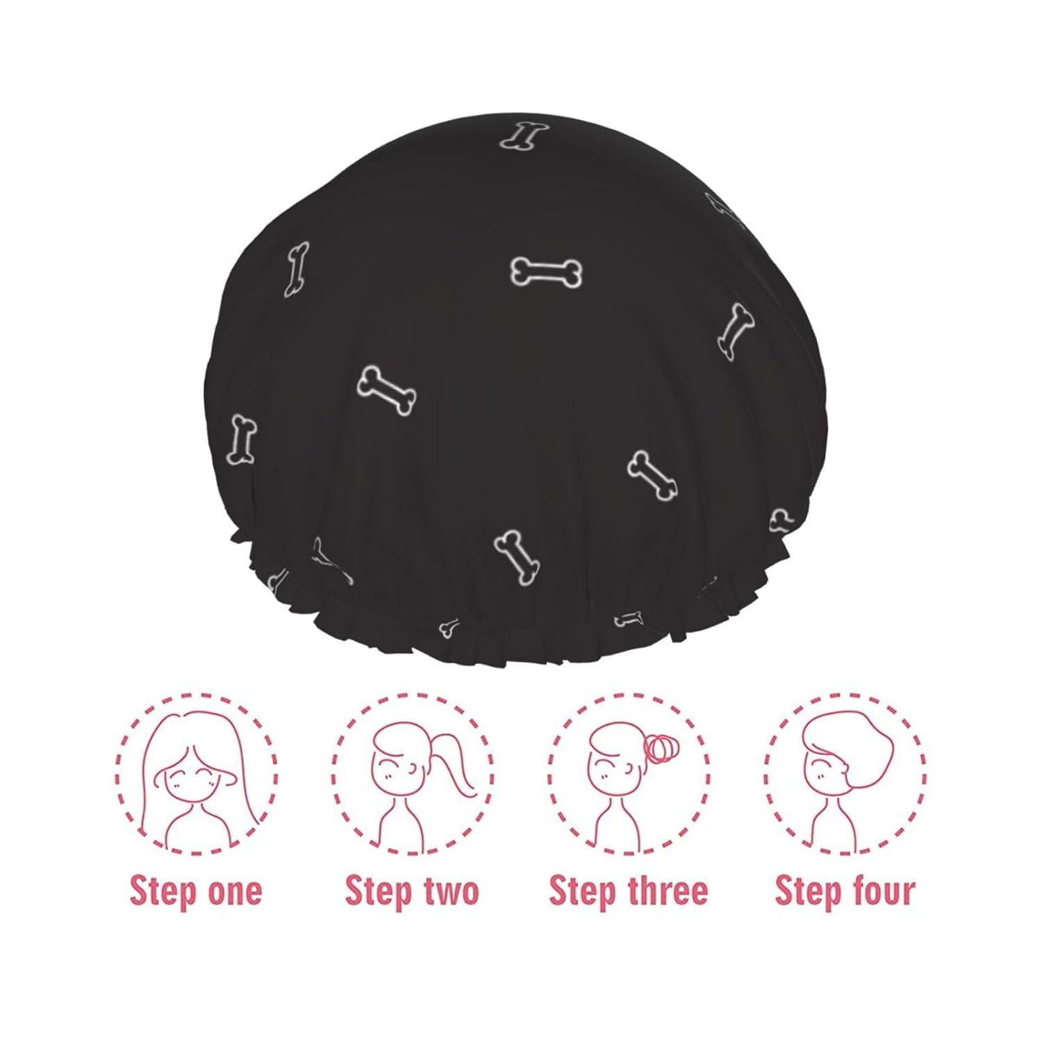 Cute Dog Double Layer Waterproof Shower Cap Suitable For All Head Sizes