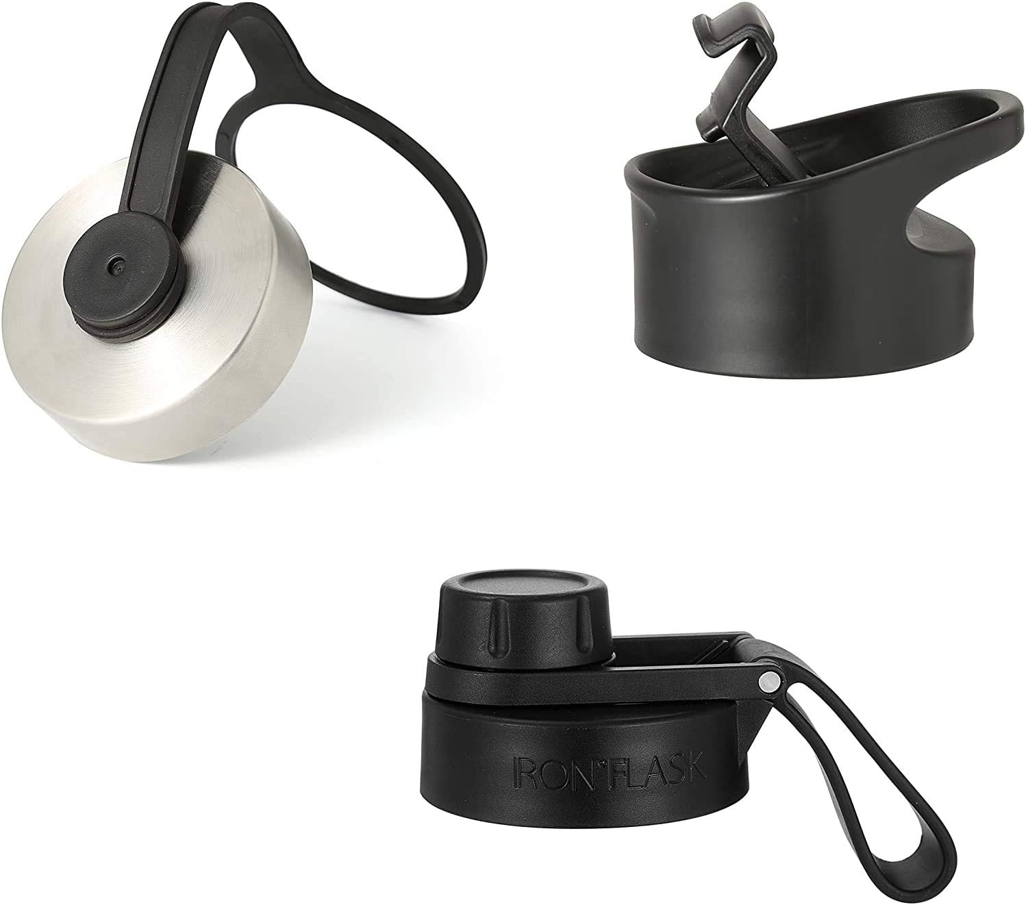 IRON FLASK – Botella deportiva de 14, 18, 22, 32, 40, 64 o 128 onzas, 3 tapas (boquilla), acero inoxidable aislado al vacío, doble pared moderna,