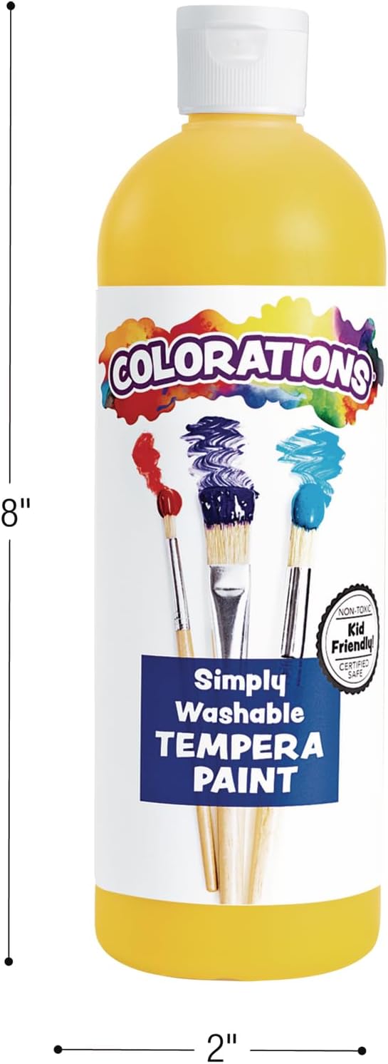 Colorations Pintura al témpera Simply lavable, paquete de 8 unidades, acabado mate, suministros para el aula, colores vibrantes, no tóxica, se lava