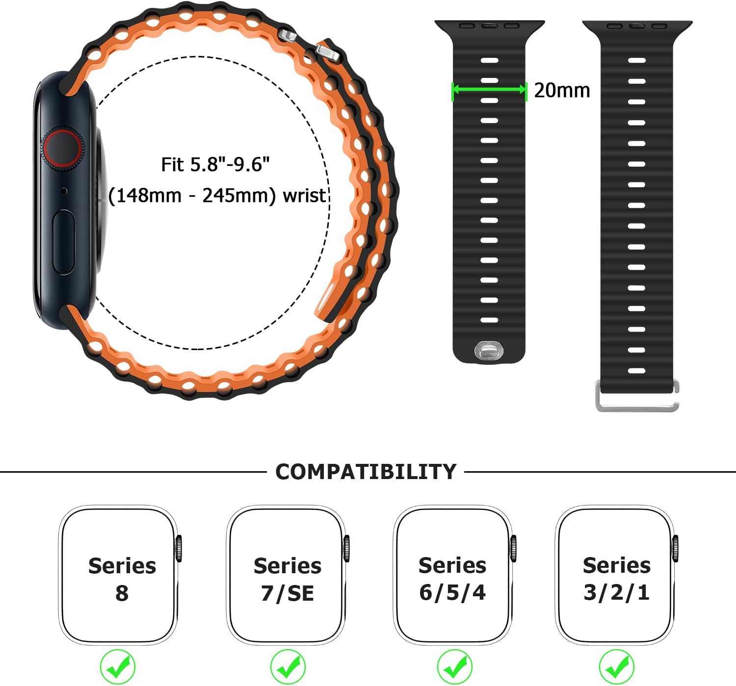 Anlinser Bands Compatible with Apple Watch Band 41mm 40mm 38mm, Adjustable Strap Designed for Apple Watch SE Series 9 8 7 6 5 4 3 2 1
