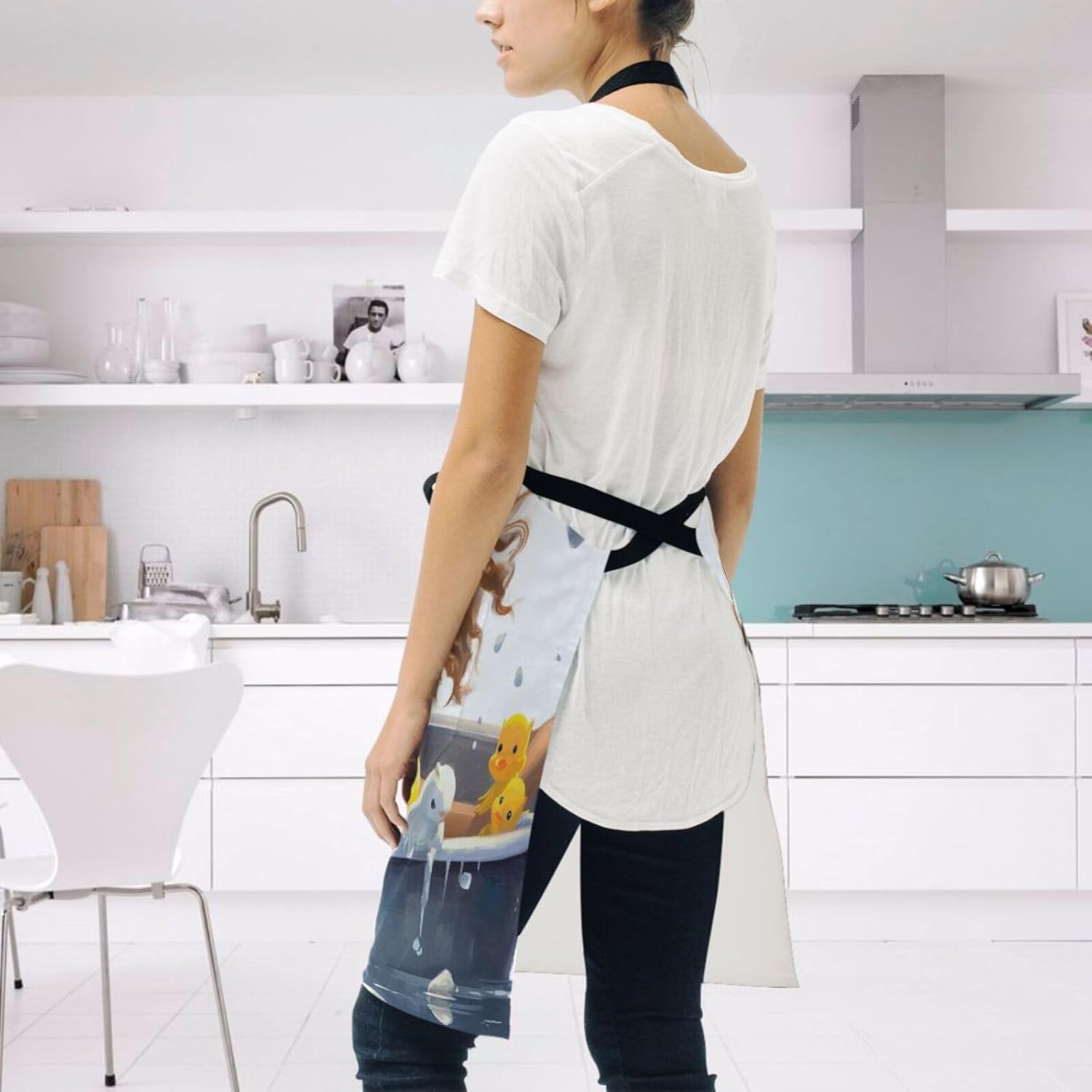 RPLIFE a Girl Laying into a Jacuzzi of Duckies – Delantal de cocina para mujer, bolsillos de delantal, delantal impermeable para cocinar, delantal