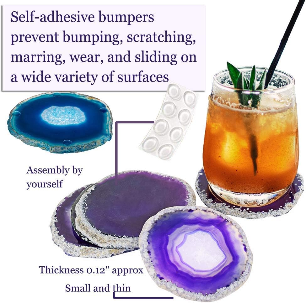 AMOYSTONE Posavasos de ágata para bebidas, posavasos de piedra de cristal, geoda, decorativo, morado, regalos antideslizantes, juego de 4, 3-3.5