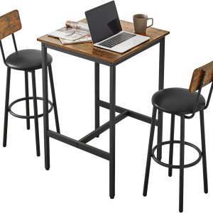Juego de mesa y silla de bar industrial para 2 mesas y taburetes de altura de mostrador con respaldo, mesa de comedor cuadrada, juego de 3 con Juego de mesa y silla de bar industrial para 2 mesas y taburetes de altura de mostrador con respaldo, mesa de comedor cuadrada, juego de 3 con