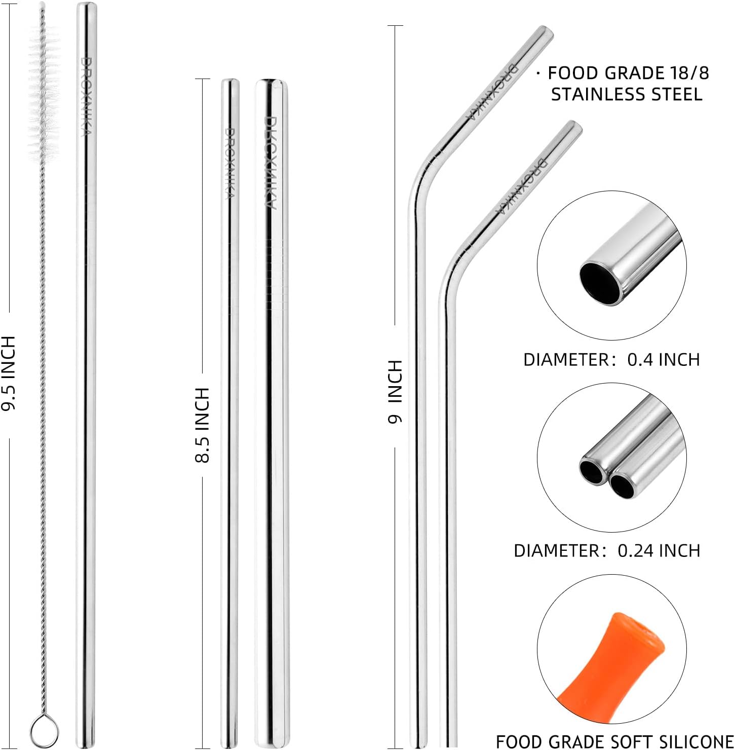 Paquete de 5 pajitas de metal de acero inoxidable reutilizables para cóctel con punta de silicona, popotes reutilizables para batidos, aptos para