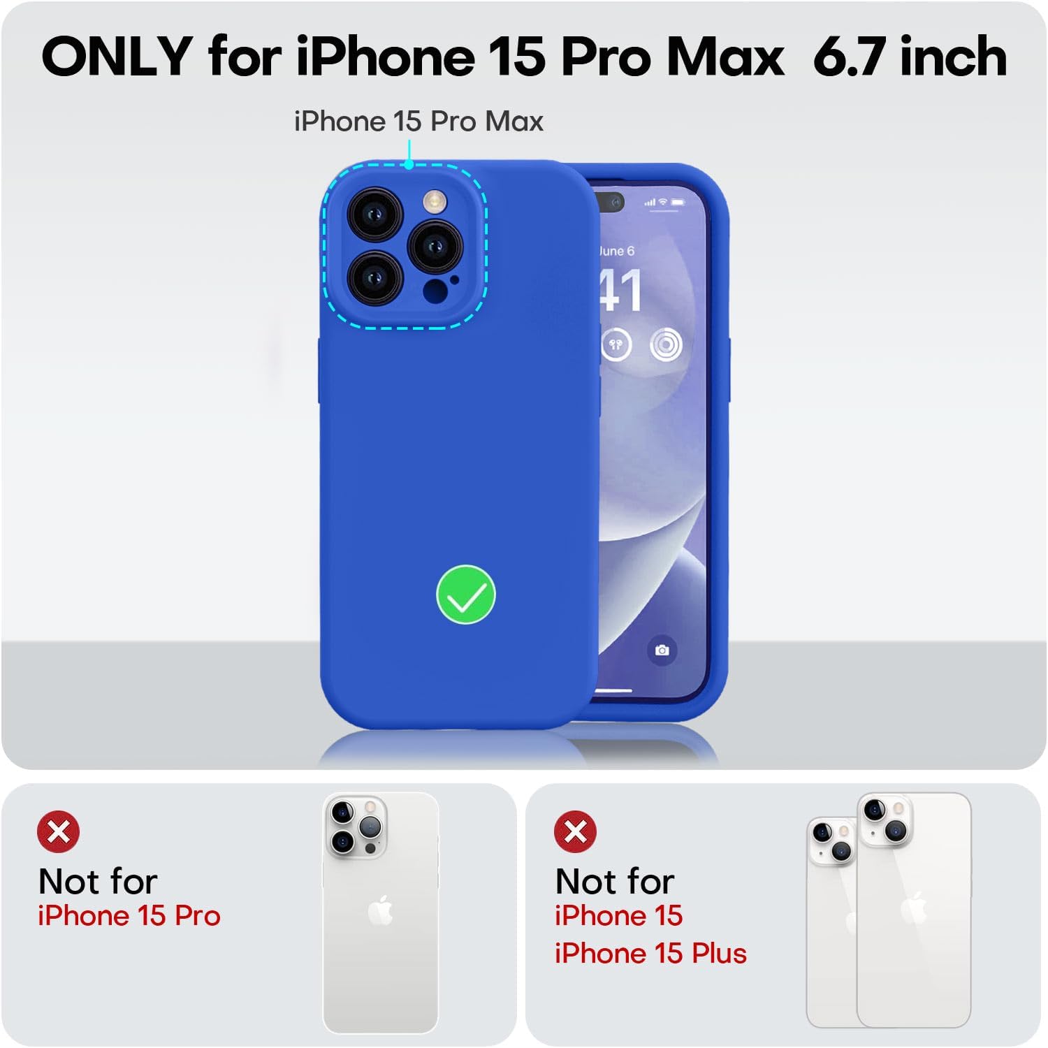 Vooii Funda compatible con iPhone 15 Pro Max, silicona de alta calidad mejorada, protección de cámara forro de microfibra suave antiarañazos a