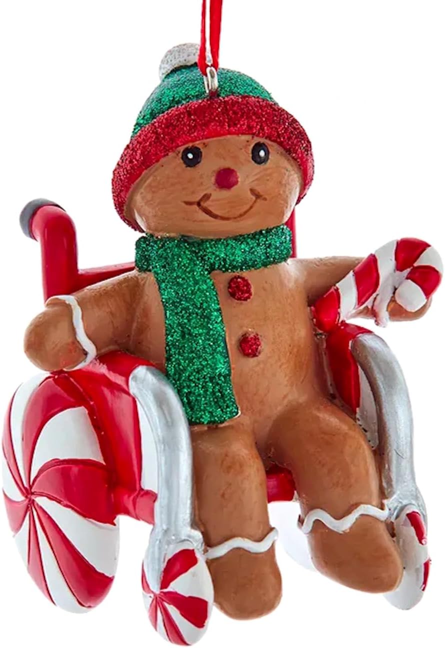 The Bridge Collection Adorno de niño de jengibre de 3.5 pulgadas en silla de ruedas, adornos para árbol de Navidad de hombre de jengibre, incluye