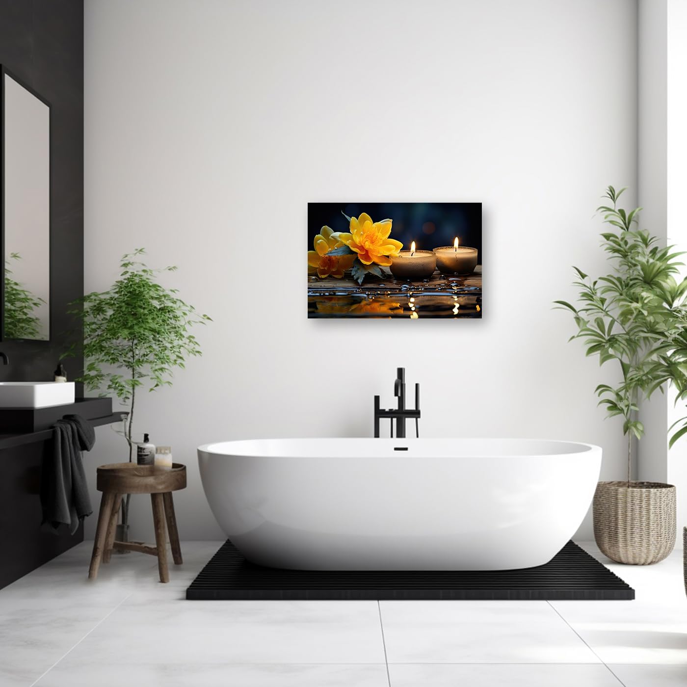 DOARTDO Lienzo zen para pared, diseño de flores amarillas y velas, pinturas de spa, marco de decoración de baño con espíritu meditativo (12.00 x