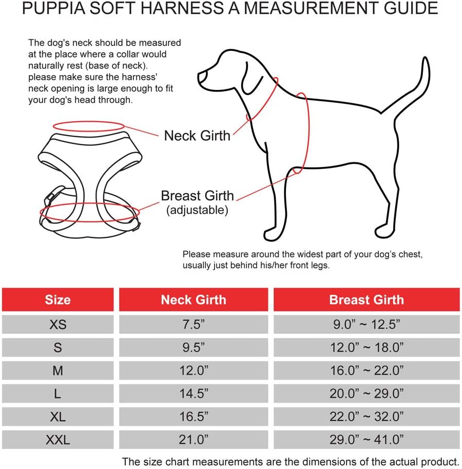 Puppia Arnés suave para perro, sin estrangulamiento, sobre la cabeza, de triple capa, malla transpirable, cinturón ajustable en el pecho y hebilla