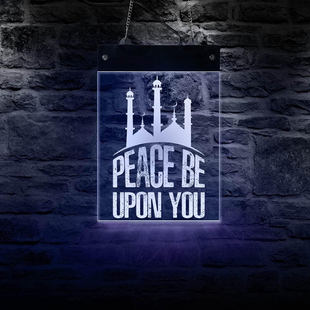 The Geeky Days Peace Be Upon You – Letrero de pared con citas islámicas LED neón multicolor que cambia de color, luz fresca, arte de pared islámica,