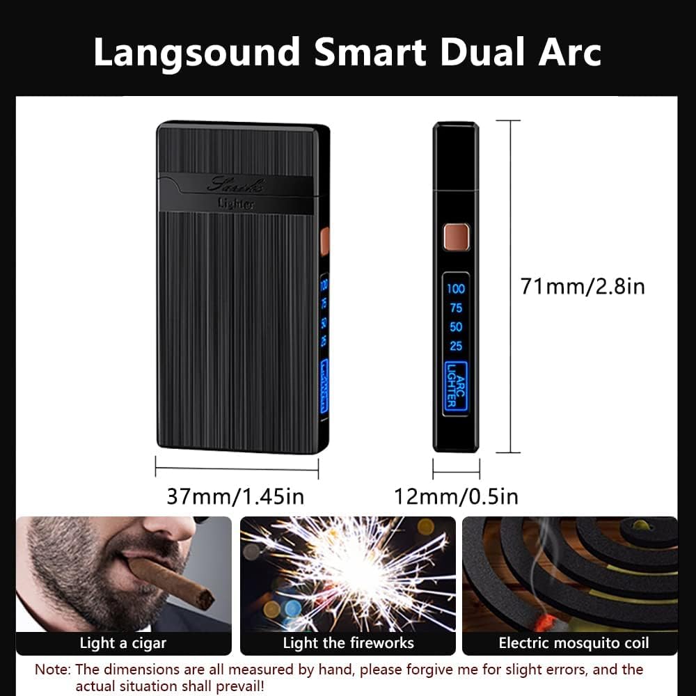 Encendedor eléctrico, encendedor recargable por USB, encendedor de plasma de doble arco, encendedor sin llama a prueba de viento, encendedor de