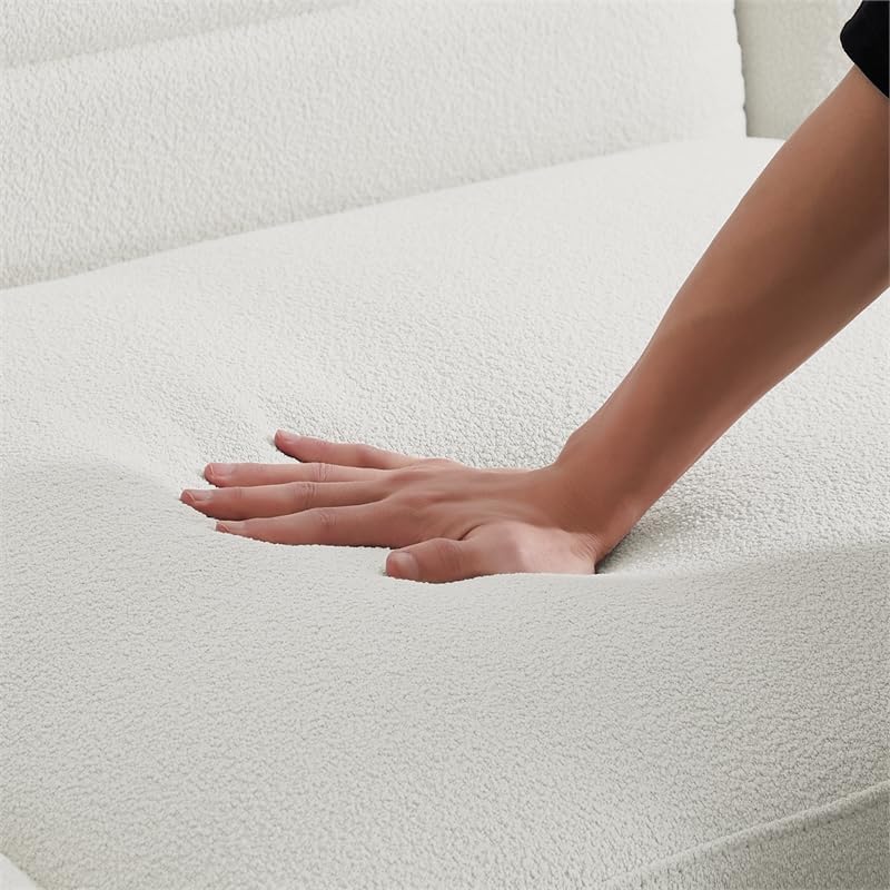 Rosebowl – Sofá simétrico de esquina de esquina de tela de boucle crema