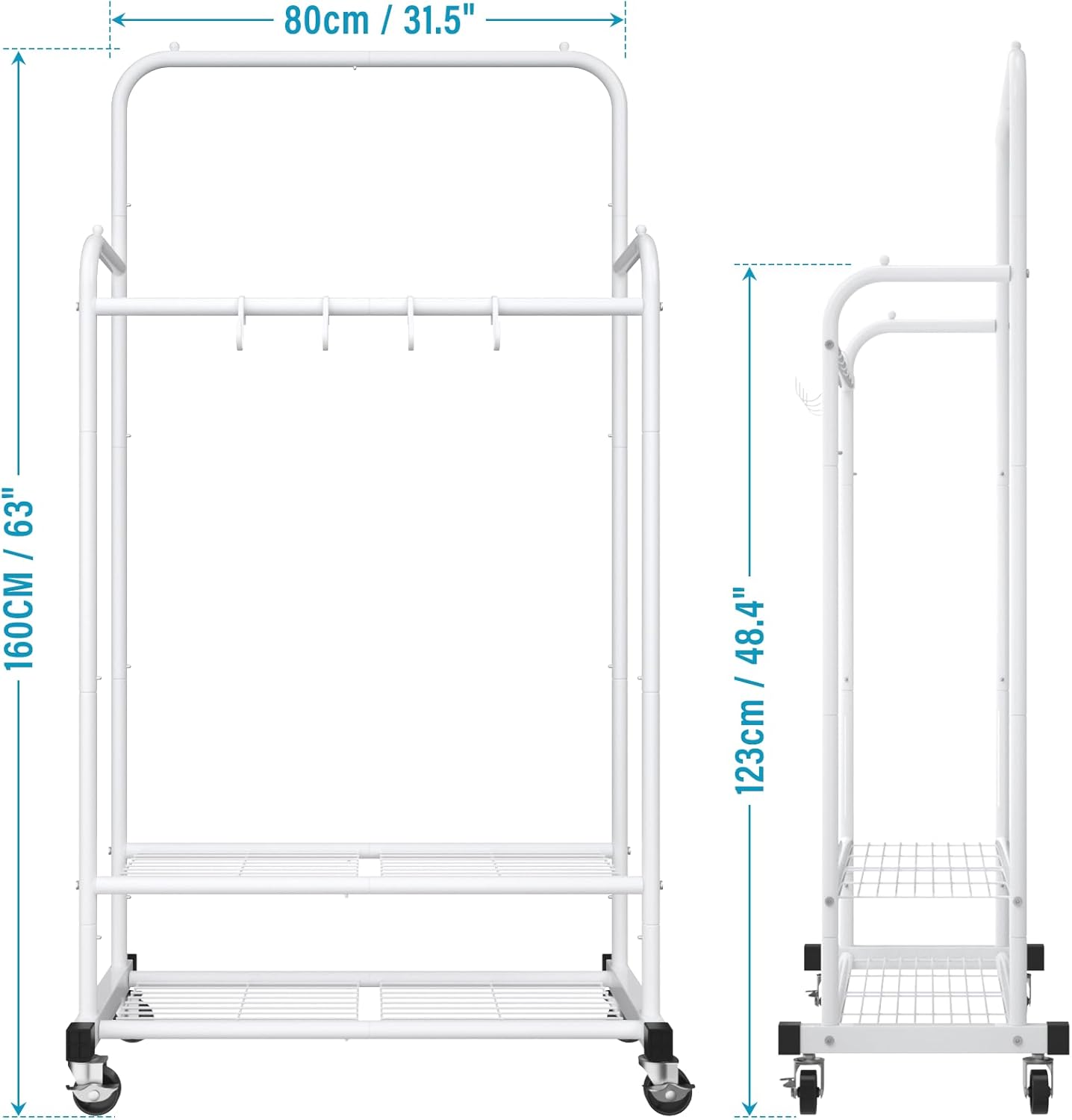 Double Rod Clothes Garment Rack, Heavy Duty Clothing Rolling Rack for Hanging Clothes, Portable Clothes Organizer for Bedroom, Living Room, Clothing