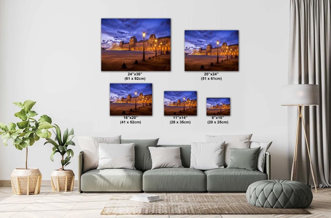 Louvre Pyramid, Paris Architecture Print, Paris Wall Art, Paris Travel Poster – PrintCanvasAcrylicMetal (Canvas Print, 16×20 Inches)
