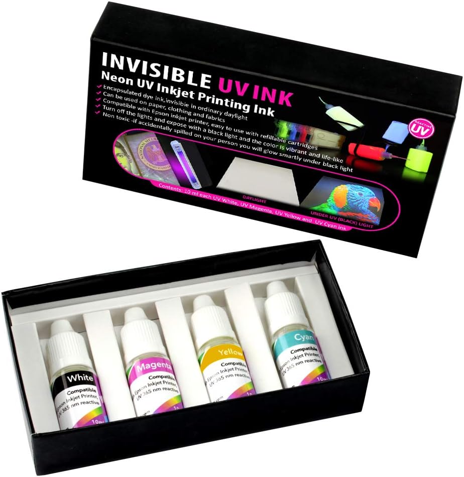 Professional Tinta ULTRAVIOLETA invisible para las impresoras de chorro de tinta 4 colores fijados, 0.3 fl ozcolor, tinta de la luz negra para las