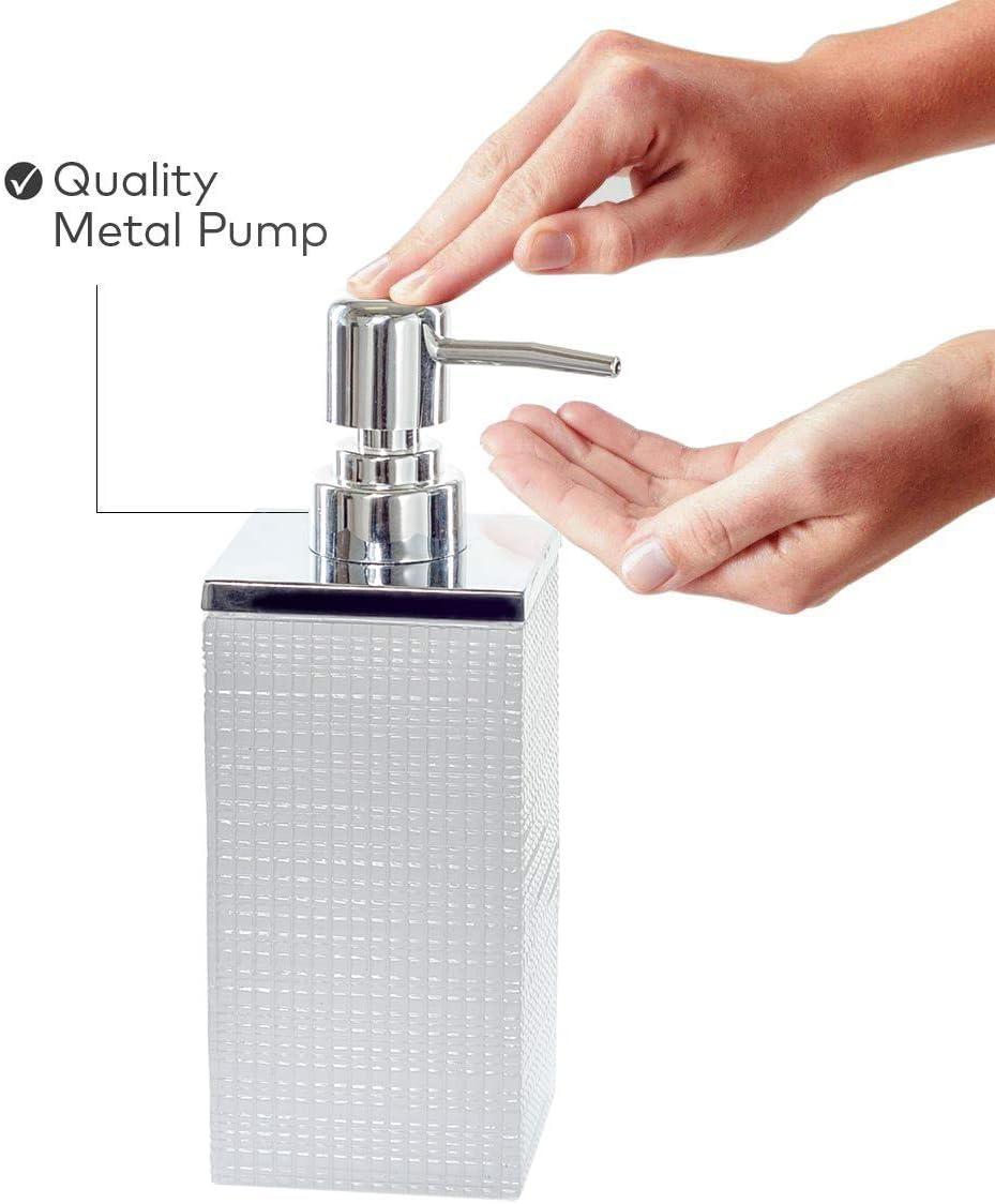 Creative Scents Dispensador de jabón líquido blanco para baño, dispensador decorativo de loción de manos con bomba fuerte para encimera de tocador,