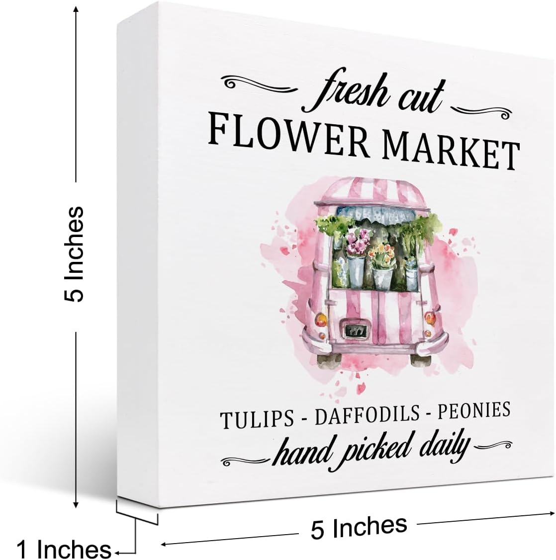 Flower Market – Letrero de madera rosa para automóvil, decoración de escritorio de flores rústicas de primavera y verano, decoración de escritorio