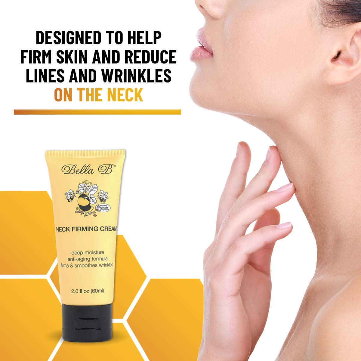 Bella B Crema reafirmante para el cuello de 2.0 onzas, crema para el cuello, crema antiarrugas para mujeres, crema para tensar la piel, reparación
