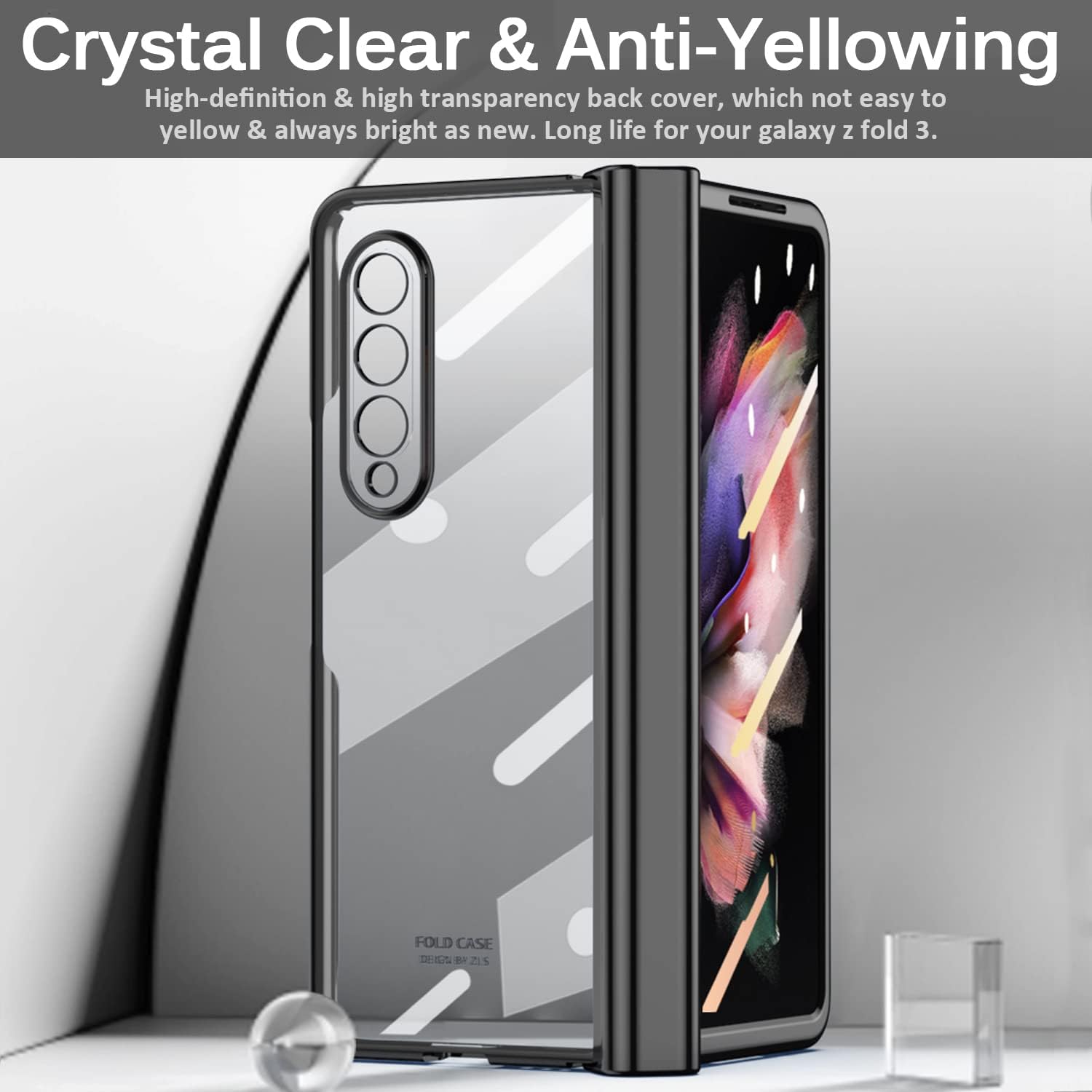 Miimall Funda para Samsung Galaxy Z Fold 3 con protector de pantalla, Z Fold 3 con protección de bisagra y PC chapado de lujo y pantalla de vidrio