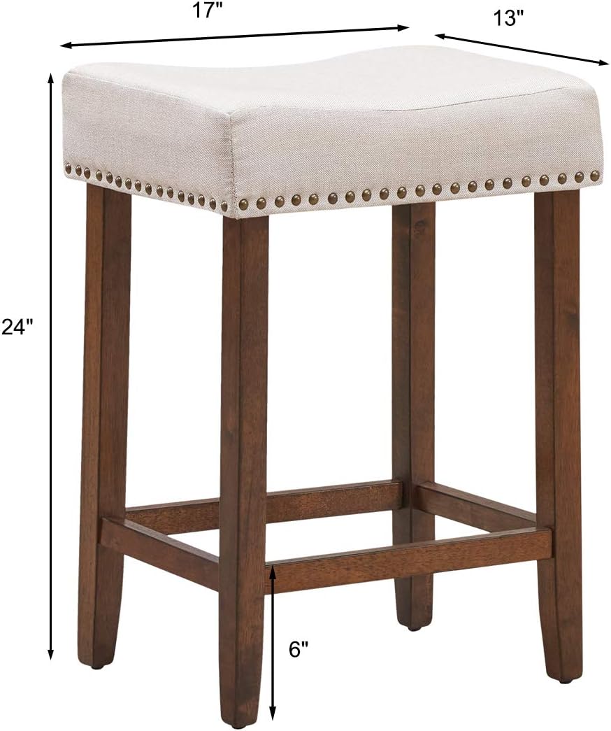 COSTWAY Juego de 2 taburetes de bar de altura de mostrador, taburetes de silla sin respaldo de 24 pulgadas de altura con ribete de cabeza de clavos