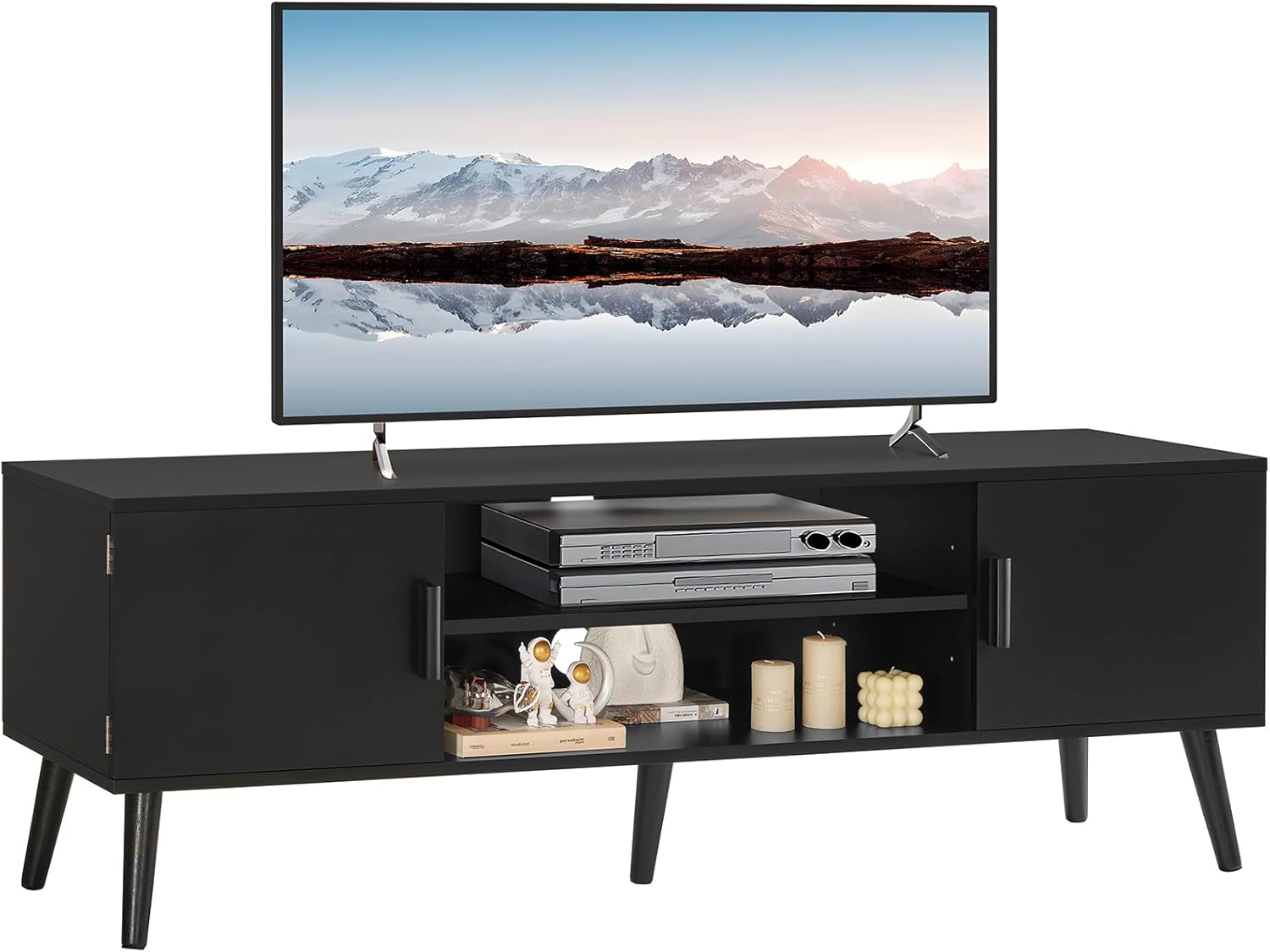 Iwell Soporte de TV para TV de 55, 65, 70 pulgadas, consola de TV con almacenamiento y estantes ajustables, centro de entretenimiento, soporte de TV