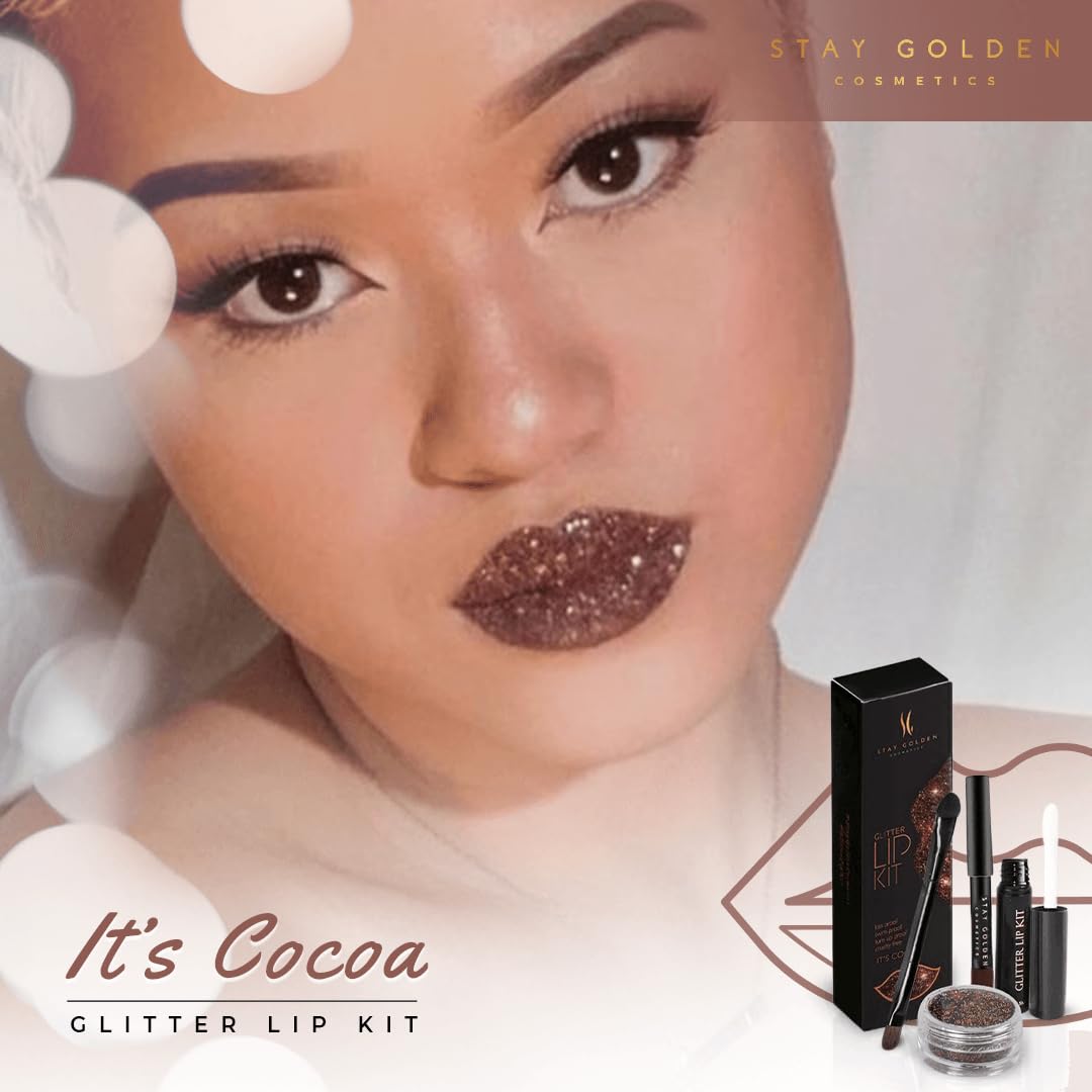 SG STAY GOLDEN COSMETICS It’s Cocoa Glitter Lip Kit con delineador de labios, a prueba de manchas, larga duración, 2 onzas