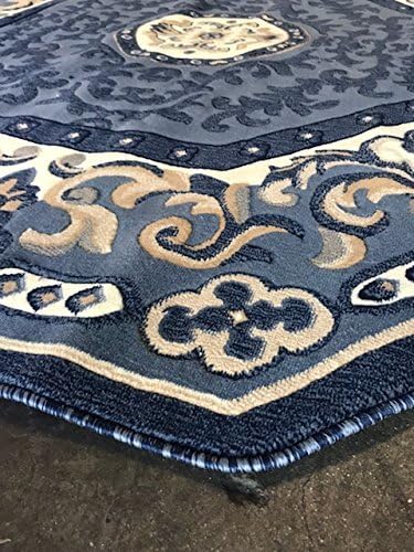 Alfombra tradicional octágona, azul, beige, azul marino, diseño 101 (5 pies 3 pulgadas x 5 pies 3 pulgadas)