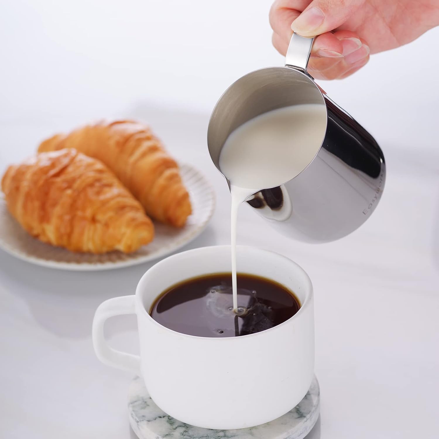 Easyworkz Crema de acero inoxidable 304 y azucarero con cuchara para servir café, cromo