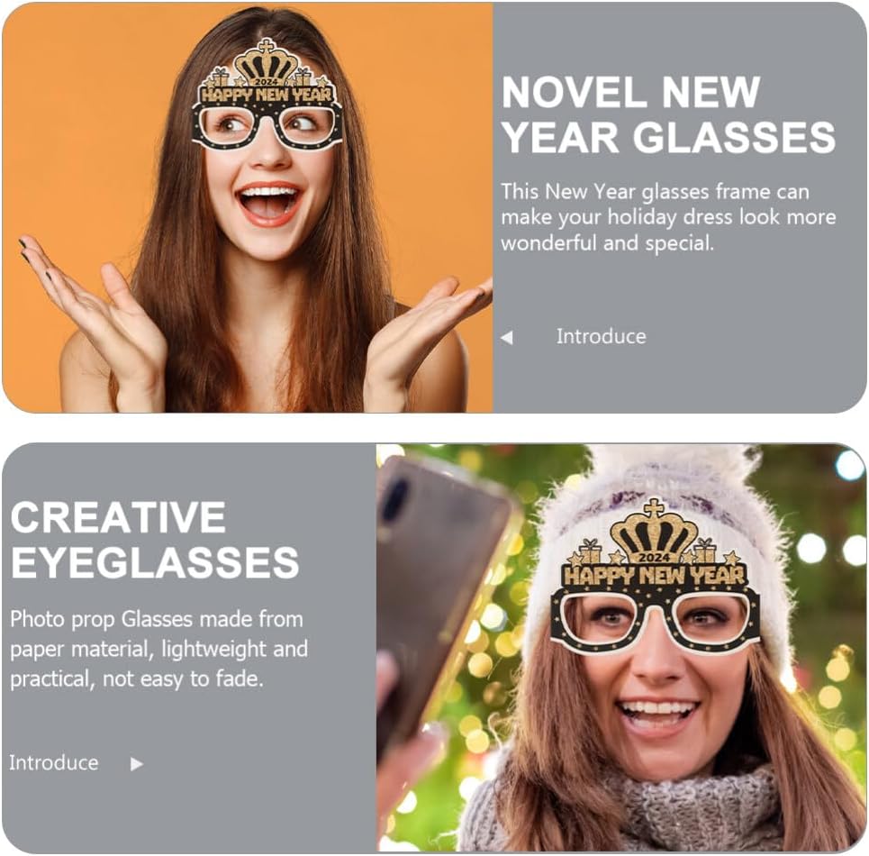 ABOOFAN 12 lentes de feliz año nuevo 2024 gafas de fiesta de Año Nuevo Hola 2024 gafas de sol regalos de fiesta accesorios para cabina de fotos 2024