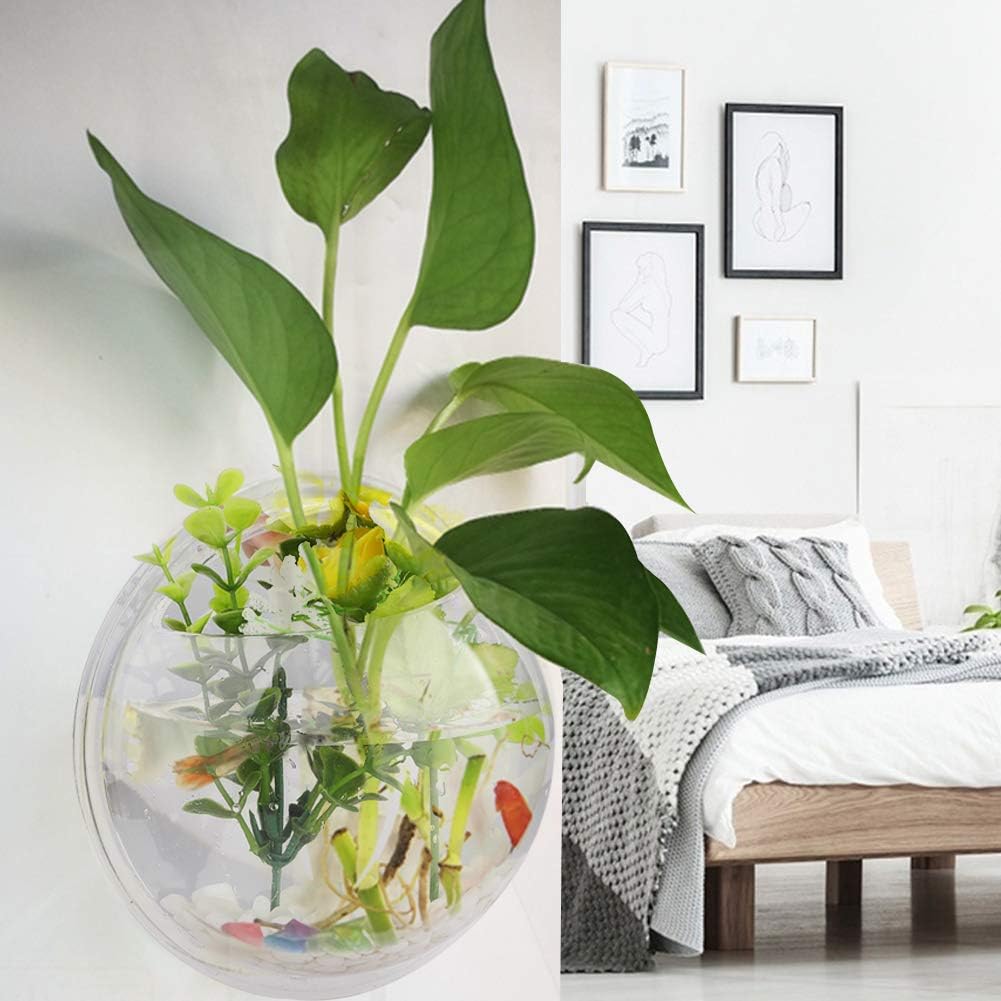 Paquete de 2 peceras montados en la pared, 7.8 fl oz de acrílico transparente redondo, decoración de pared de peces de burbujas para colgar en la