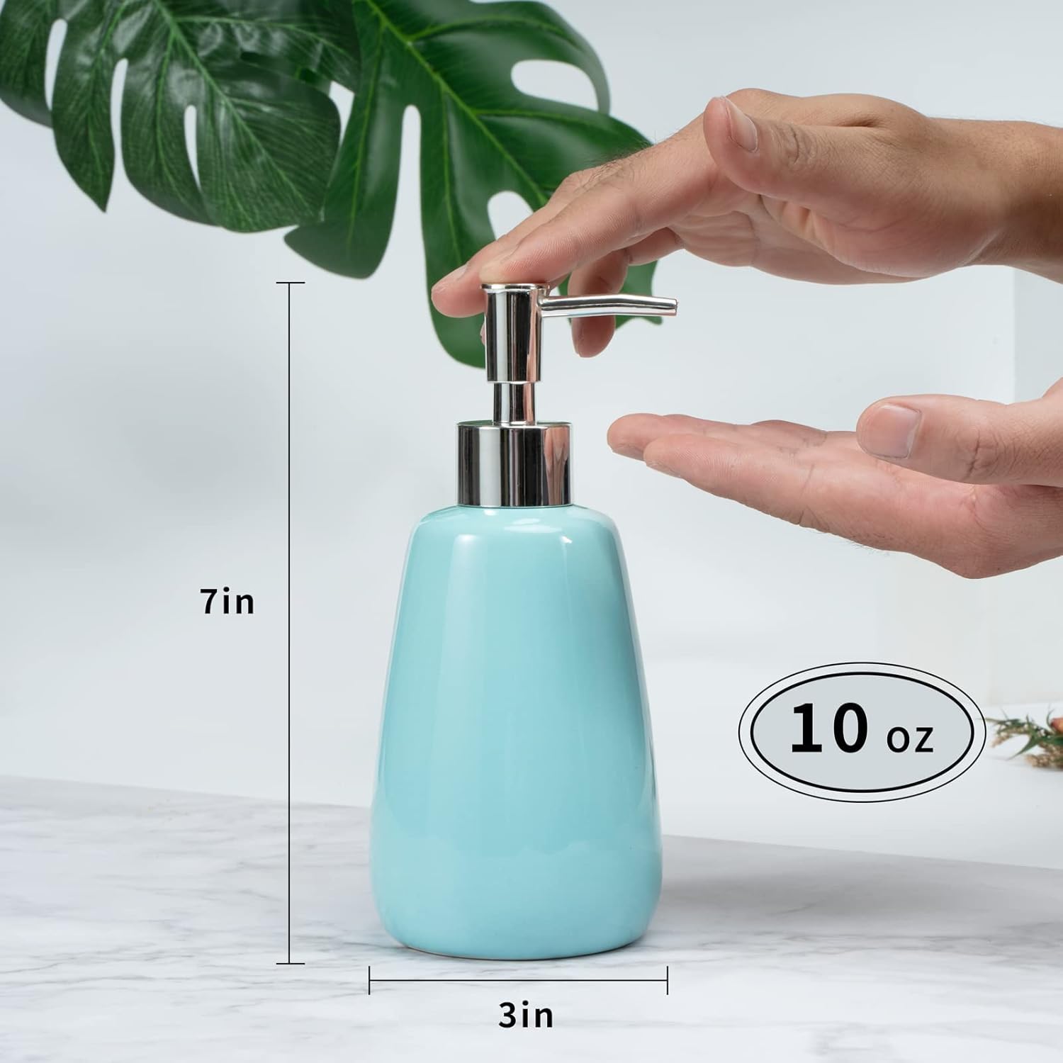 Botellas de cerámica dispensadoras de jabón de mano cian con elegante bomba superior baño botellas de champú vacías 10 oz10.1 fl oz