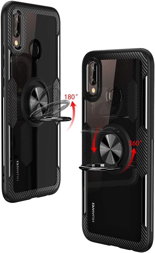 Funda de teléfono para Huawei P20 Lite con protector de pantalla de vidrio templado, cubierta transparente y soporte para anillo de soporte,