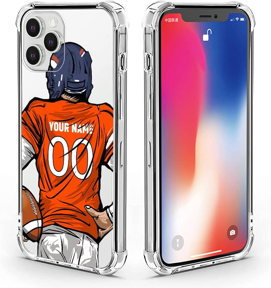 BOSTEPY Funda personalizada con nombre y número de camiseta de fútbol para iPhone 15 14 13 12 11 Pro Max Mini Xr Xs X 7 8 Plus SE 2022 2020 6S 6