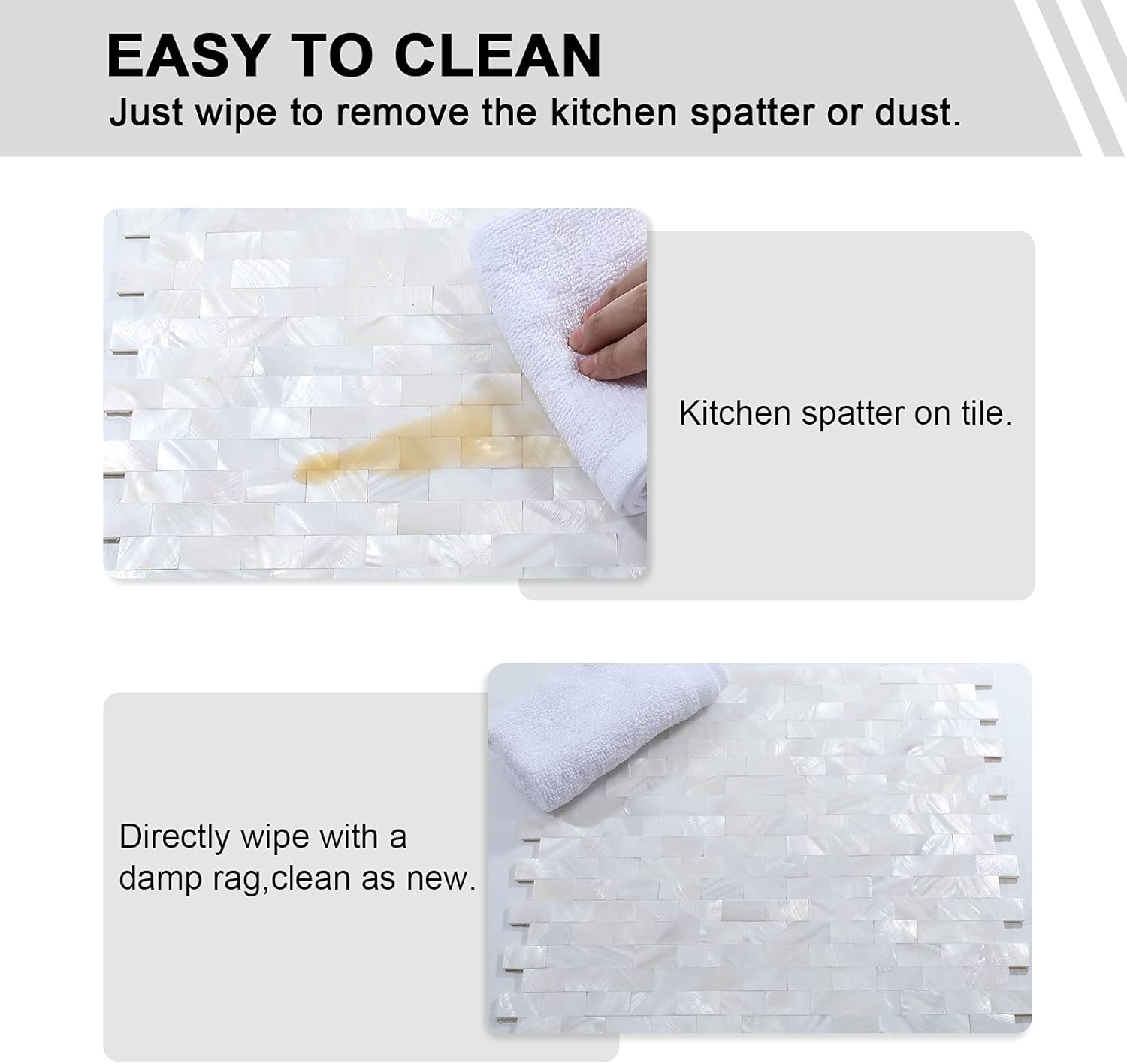 10 hojas de mosaico para salpicaduras de nácar de madrepera, para pegar en muro para cocina, baño, dormitorio (blanco, 12 x 12 pulgadas)