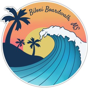 Biloxi Boardwalk Mississippi Beach Souvenir – Calcomanía de vinilo con diseño de ondas, 2 pulgadas Biloxi Boardwalk Mississippi Beach Souvenir – Calcomanía de vinilo con diseño de ondas, 2 pulgadas