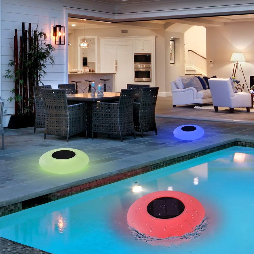 Luces LED solares inflables, luces solares flotantes para piscina, luces flotantes para piscina con LED multicolor, impermeables, luces de jardín al