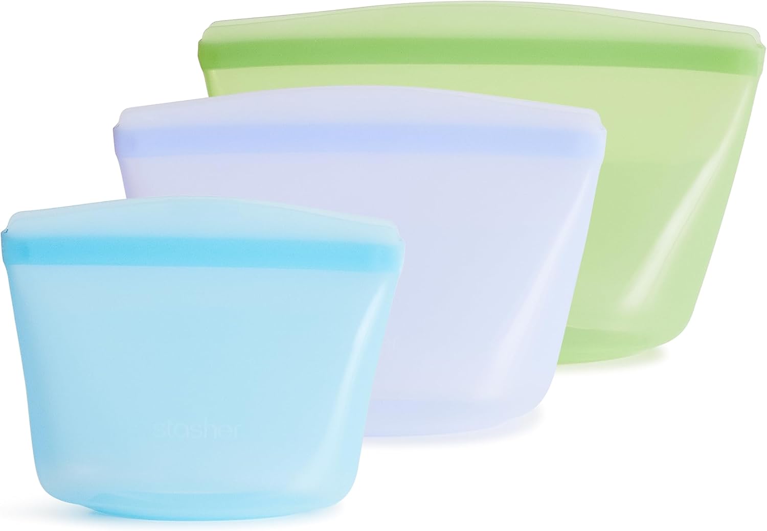 Stasher Bolsa de almacenamiento de silicona reutilizable, contenedor de almacenamiento de alimentos, apto para microondas y lavavajillas, sin fugas,