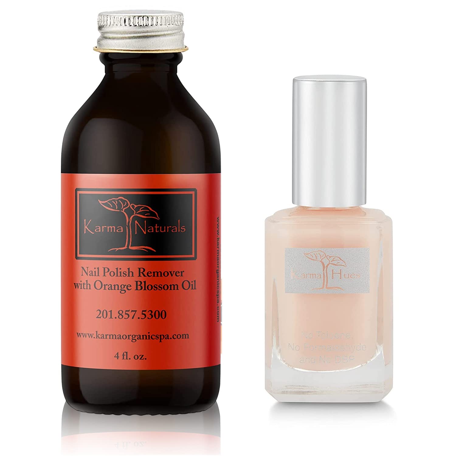Karma Organic Removedor de esmalte de uñas y paquete de nutrición profunda para uñas, removedor de esmalte de uñas Naturals Orange Blossom (4 onzas