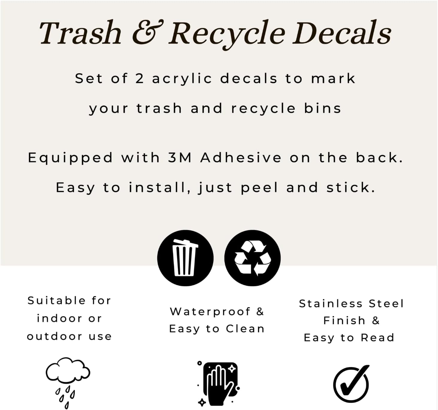 Juego de 2 calcomanías de basura y reciclaje, para interiores y exteriores, resistentes a los rayos UV, estable y resistente a la intemperie,