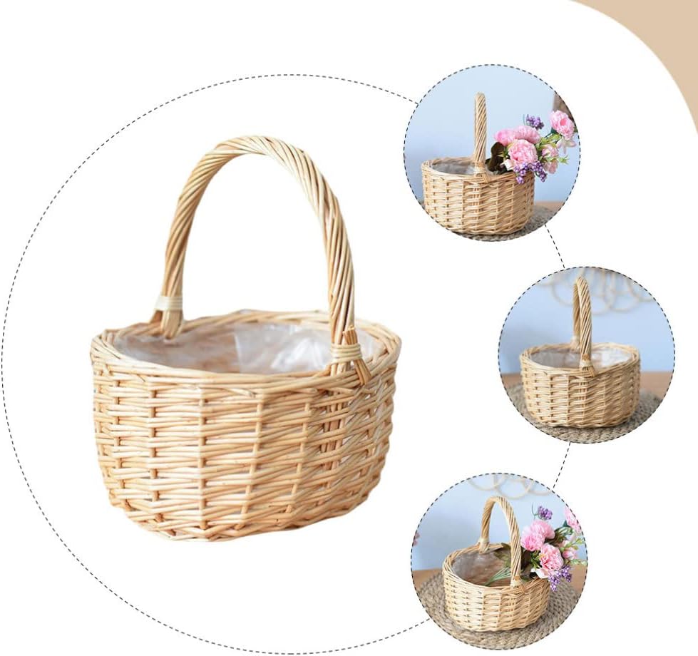 Cesta de huevos tejida de Pascua con asas, cestas redondas para servir para boda, para niña, cesta de mimbre, para fiestas, regalos de fiesta, cesta