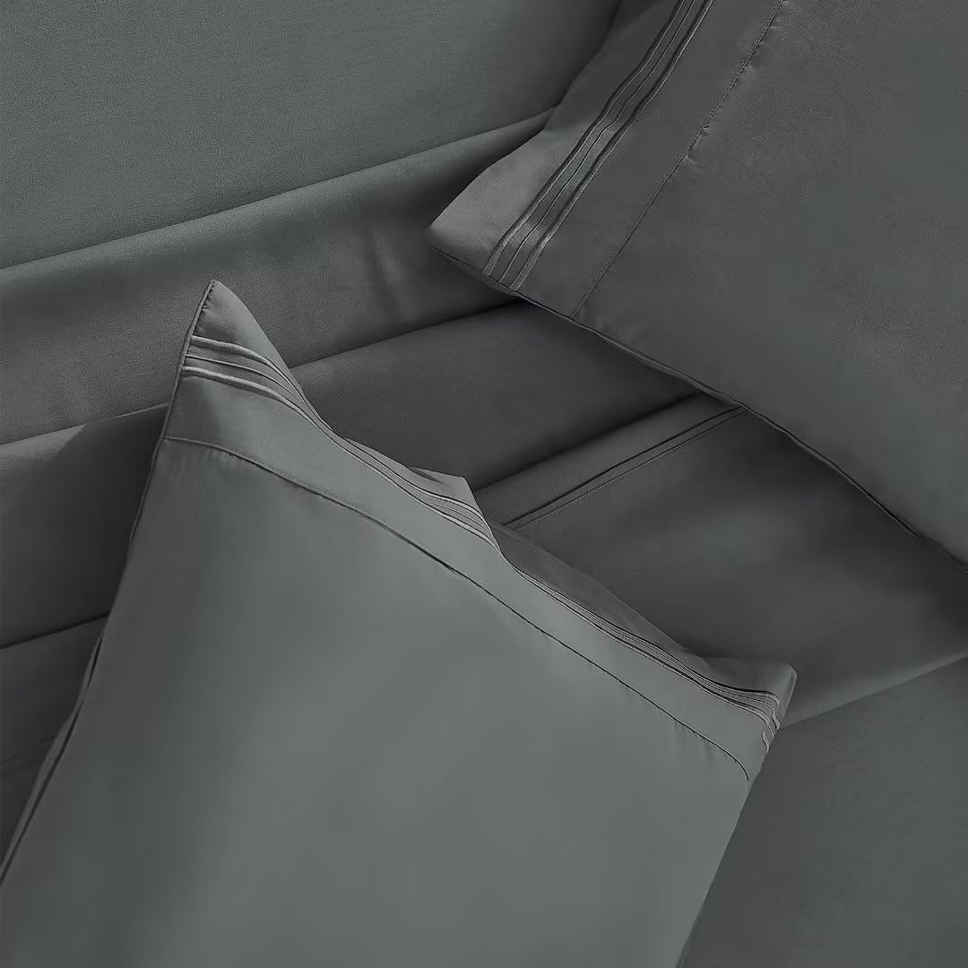 Juego de sábanas de microfibra de 3 piezas, tamaño individual, color gris, juego de sábanas bajeras y fundas de almohada, sábanas individuales de