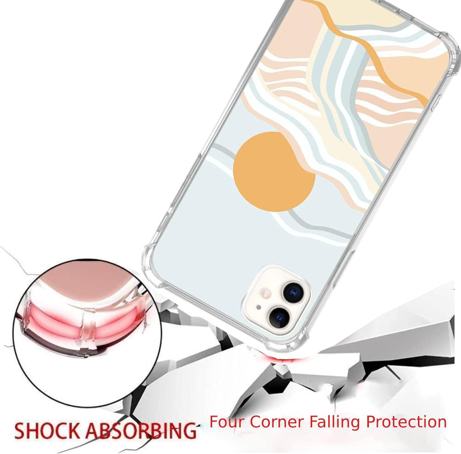 Funda de teléfono retro con diseño de olas de verano de arcoíris compatible con iPhone 12iPhone 12 Pro, funda protectora de poliuretano