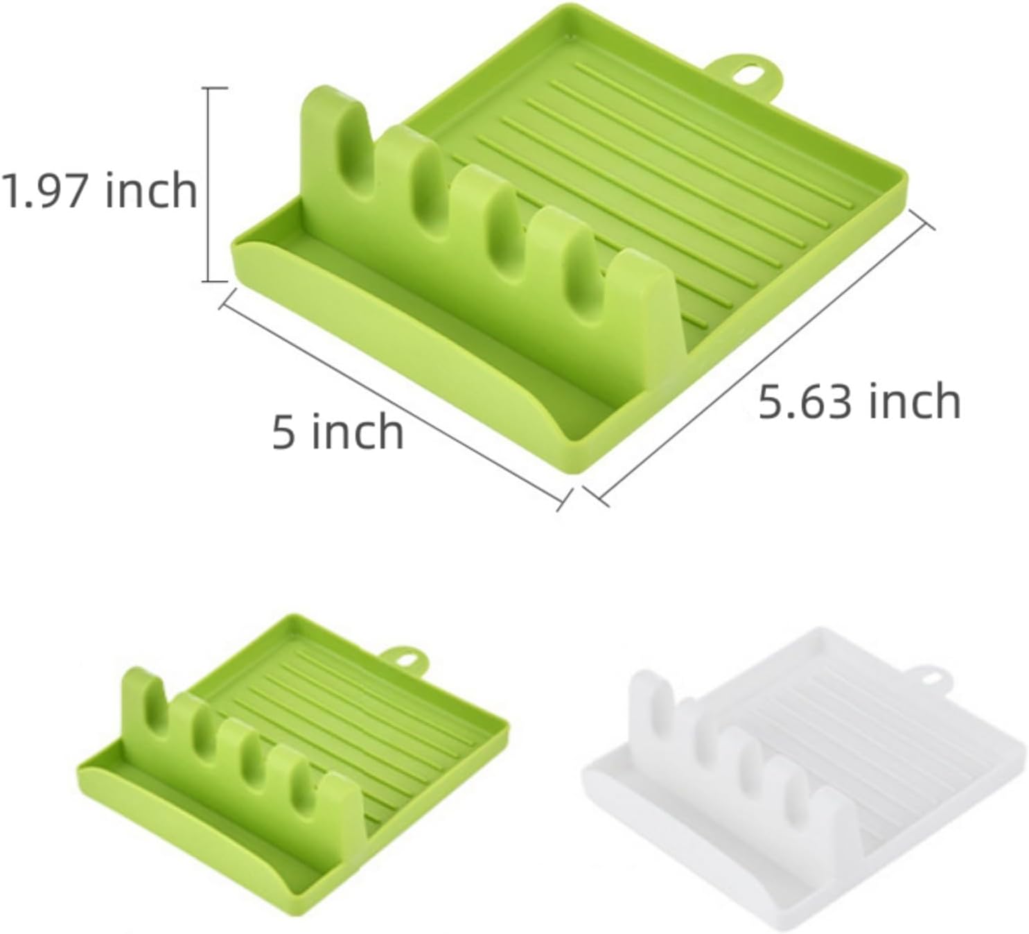 Soporte para cucharas, utensilios de cocina y cuchara de plástico con almohadilla de goteo profunda y soporte para tapa de olla, sin BPA y