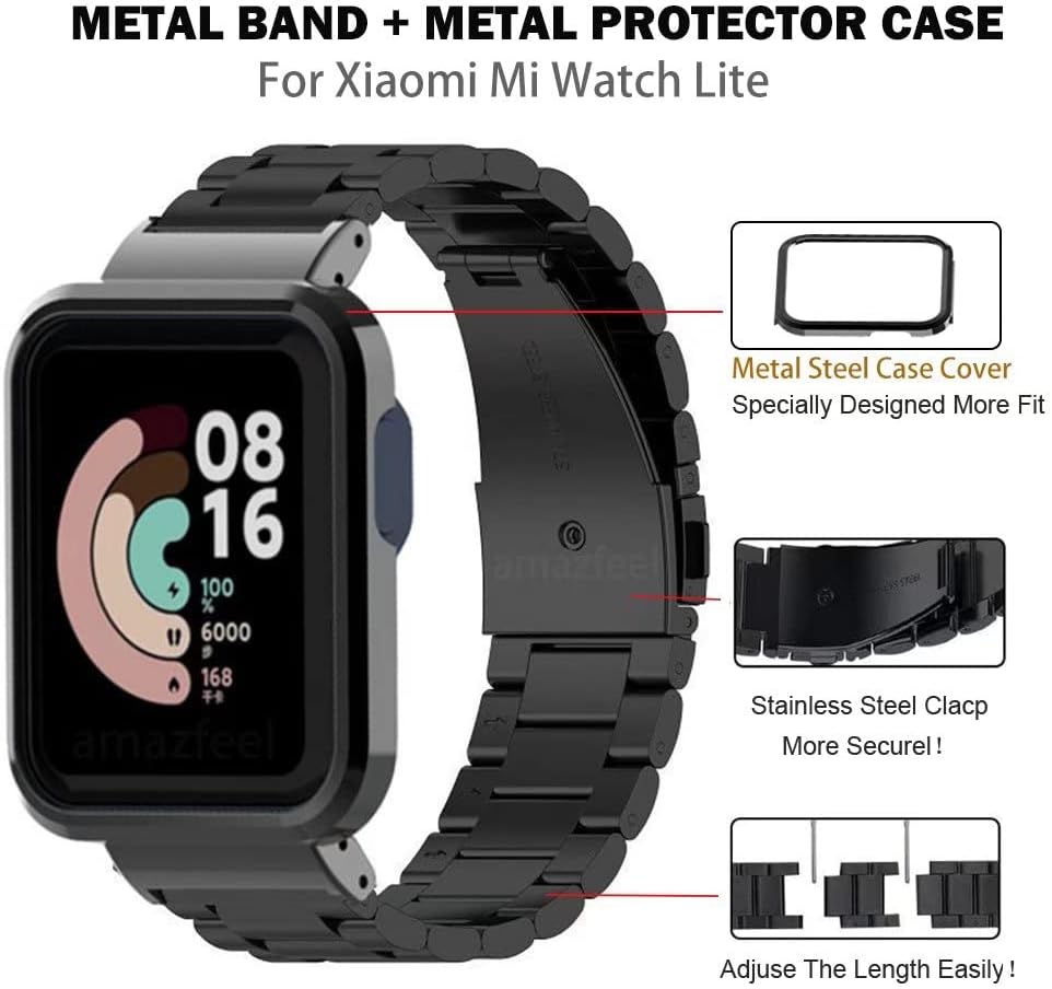 T-BLUER Compatible con Xiaomi Mi Watch LiteRedmi Watch Lite, correa de repuesto de metal de acero inoxidable compatible con Xiaomi Mi Watch