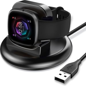 Base de carga compatible con Fitbit Sense 2Versa 4SenseVersa 3, soporte de carga antideslizante, cable USB de repuesto de cable USB de 4.3 pies, Base de carga compatible con Fitbit Sense 2Versa 4SenseVersa 3, soporte de carga antideslizante, cable USB de repuesto de cable USB de 4.3 pies,