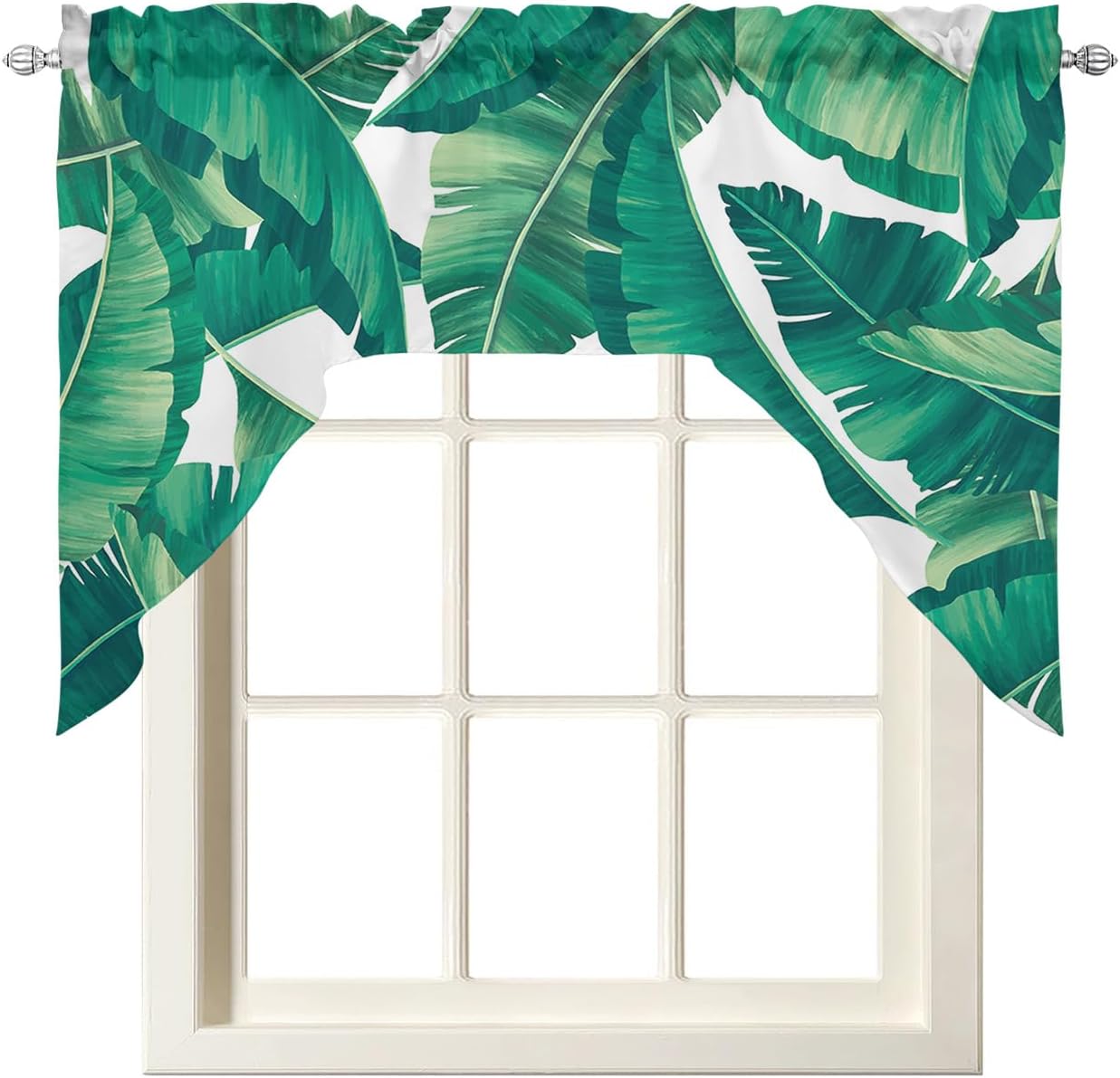 Cortinas cortas con cenefa para cocina, cortina corta con bolsillo para barra, con estampado de hojas tropicales, con aislamiento térmico y