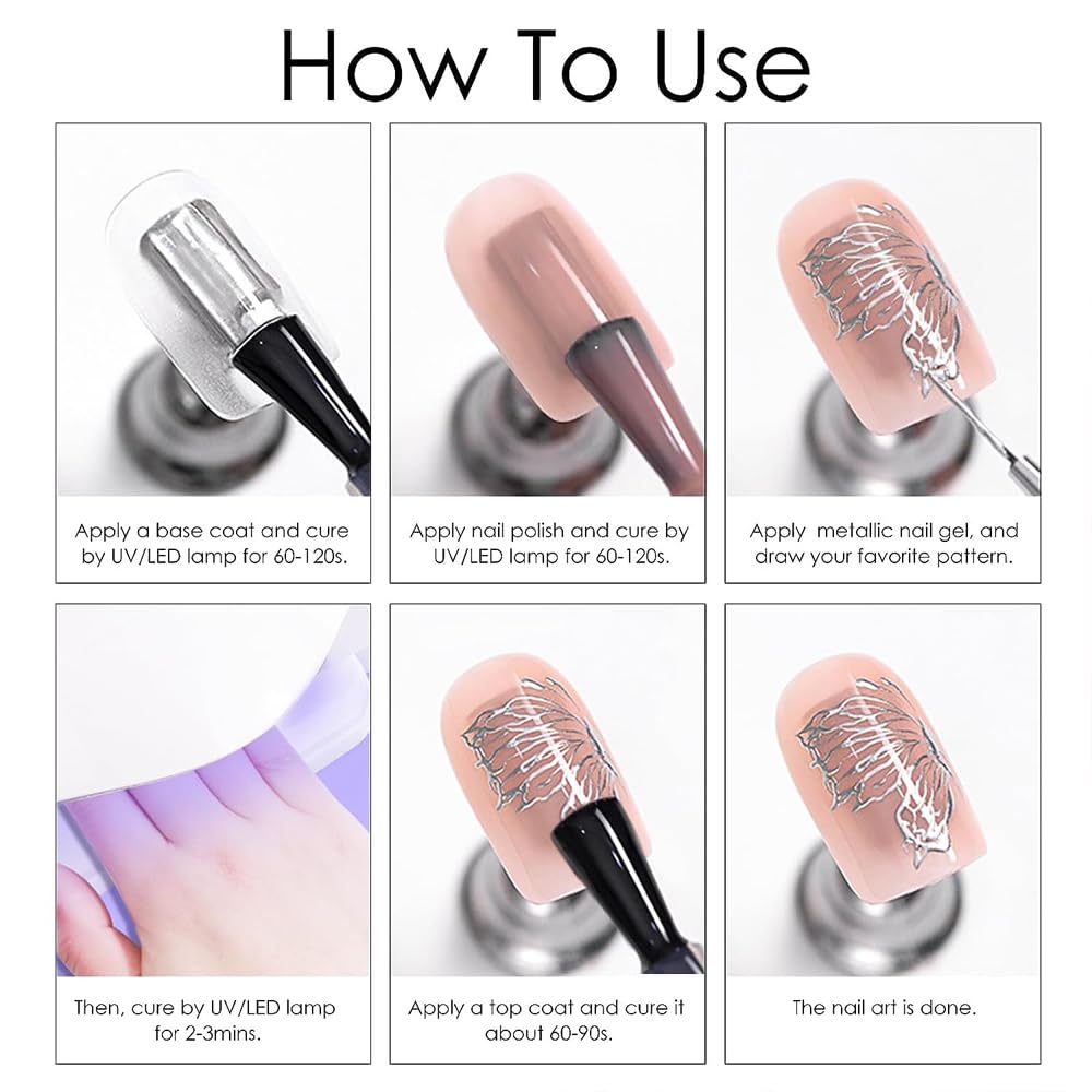 Gel de uñas de pintura metálica, esmalte de uñas de gel pintado plateado y dorado, esmalte de uñas de espejo 3D gel de pintura de metal para uñas,