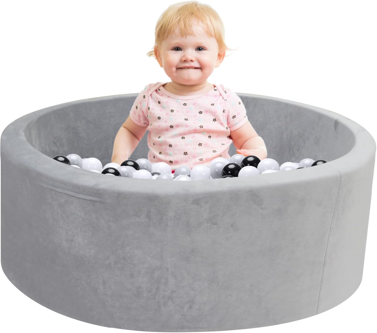 Piscina de bolas de espuma para niños pequeños, redonda y suave, para jugar en interiores, juguete de regalo para niños y bebés, gris (bolas no