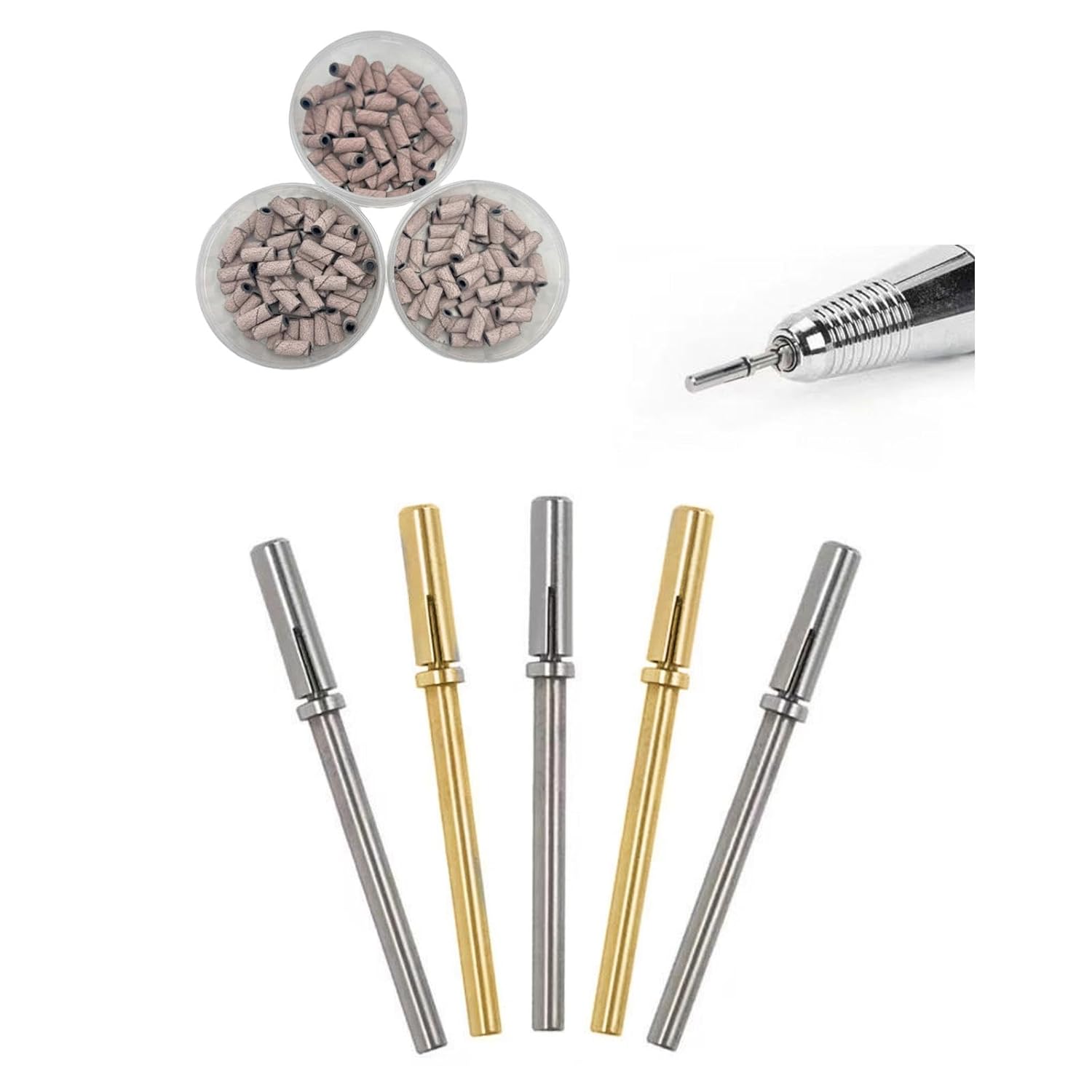 Generic Mandril de bandas de lijado de uñas de 0.122 in, mandril de taladro de uñaseje de banda de lijado para lijadoras de uñas, dorado
