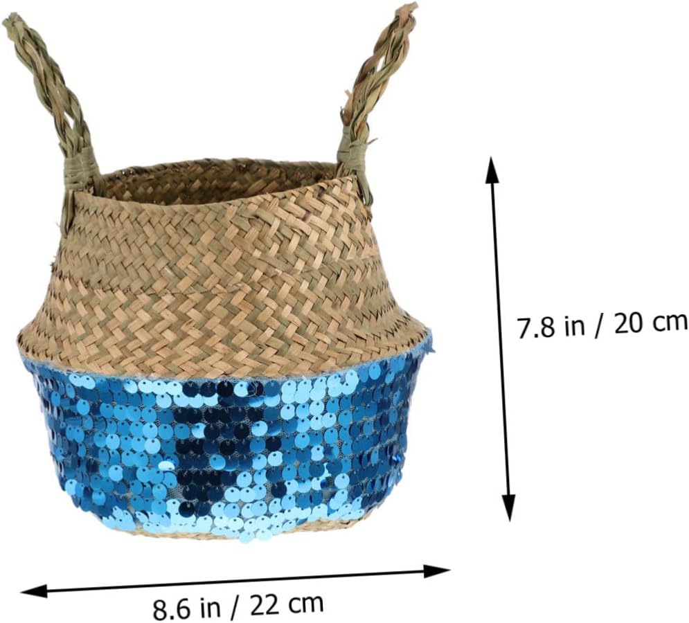 HOMSFOU Cesta de almacenamiento de paja, cesta de mimbre tejida para lavandería, cesta de té, contenedor de comida para bebés, cesta de flores hecha
